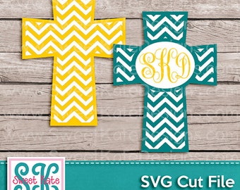 Chevron Cross Monogram Option SVG JPG PNG {Can be a Scrapbook Die Cut or Heat Transfer Vinyl Cut} - Instant Download Sweet Kate Designs
