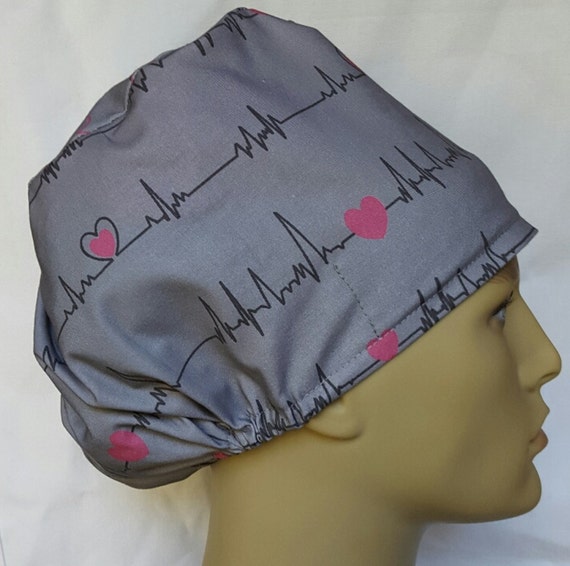 EKG ECG surgical scrub hat theatre cap heartbeats QRS complex