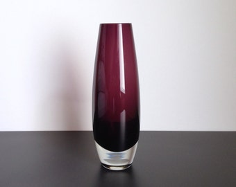 Mid Century Swedish Aseda Amethyst Cased Glass Vase