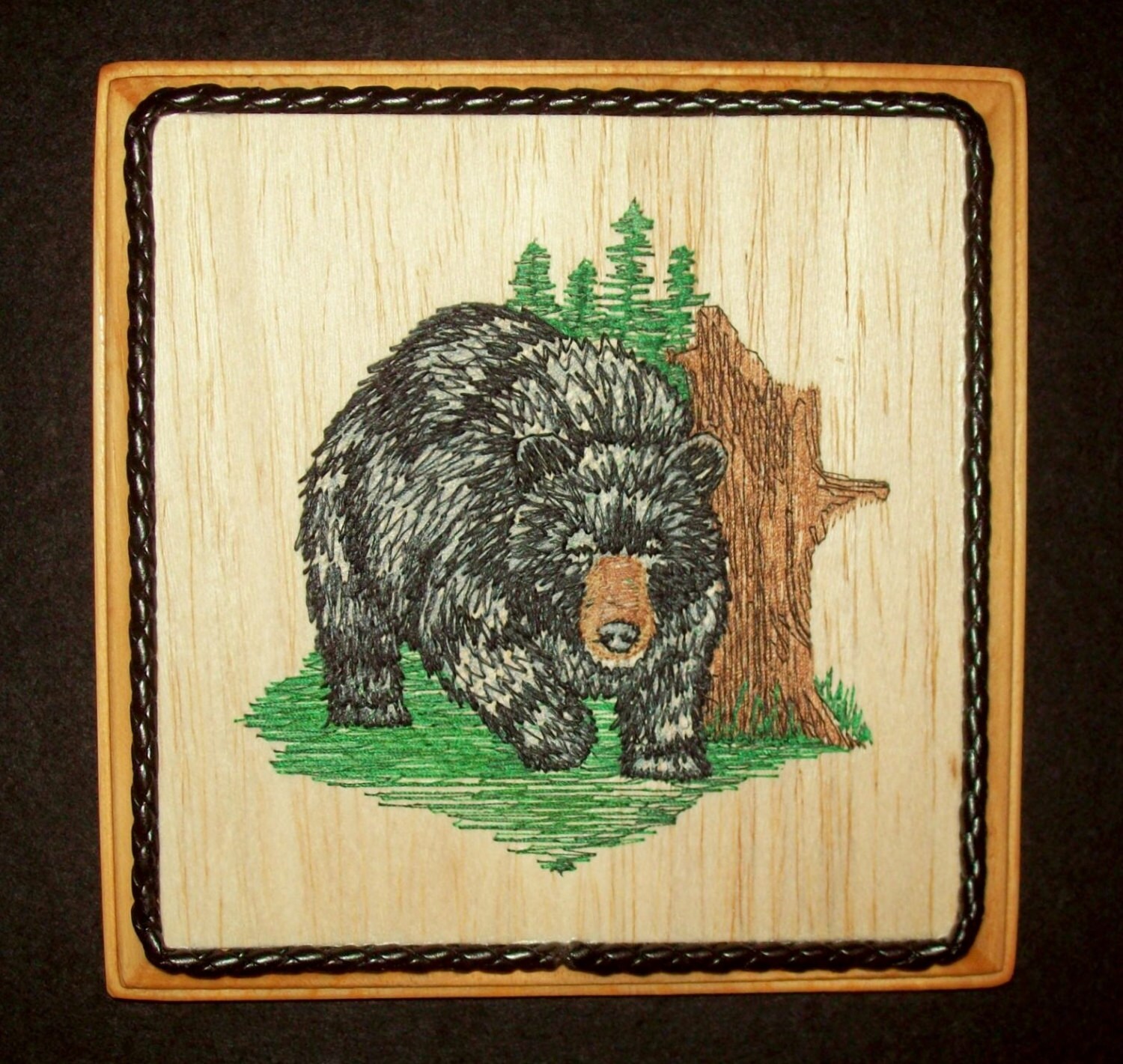 Black Bear Balsa Wood Embroidery Art Northwoods Wildlife