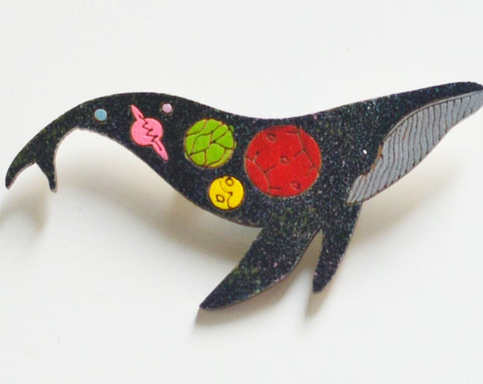 Space Whale // Wooden brooch is covered with ECO paint // Laser Cut // Best Trends // Fresh Gifts // Swag Boho Style // Sea Galaxy //