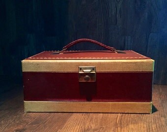 Tweed & Leather Box Train Travel Storage Jewelry School 1940's Vintage