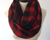 Items similar to Plaid scarf, infinity scarf, blanket scarf red, chunky ...