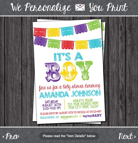 Fiesta Baby Shower Invitation - Papel Picado Mexican Baby Sprinkle Invitations - Printable Baby ...