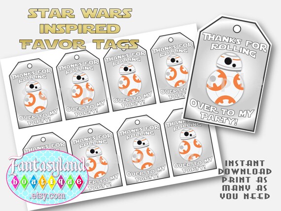 star wars inspired favor tags movie birthday party digital