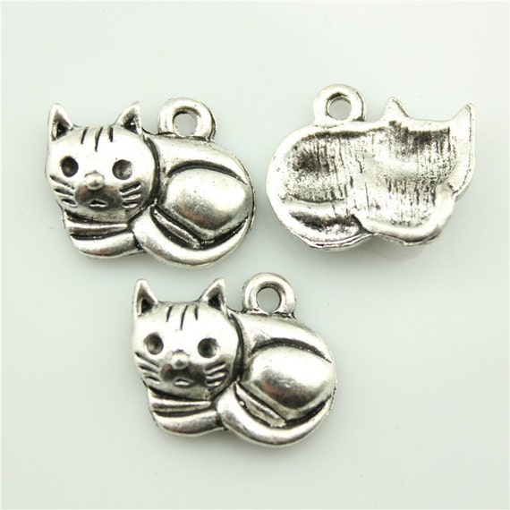 50pcs 1513mm lovely cute cat charms antique silver by DuJuan2014