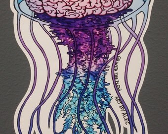Brain Jellyfish 4"x 6" Original Art Vinyl Sticker