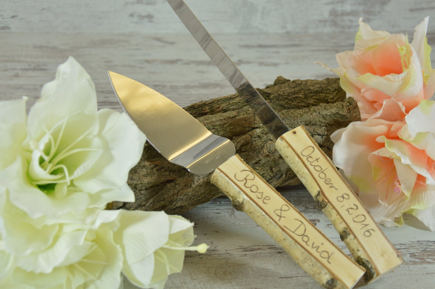 Rustic Country Chic Wedding Knife Set Natural Wood Branch