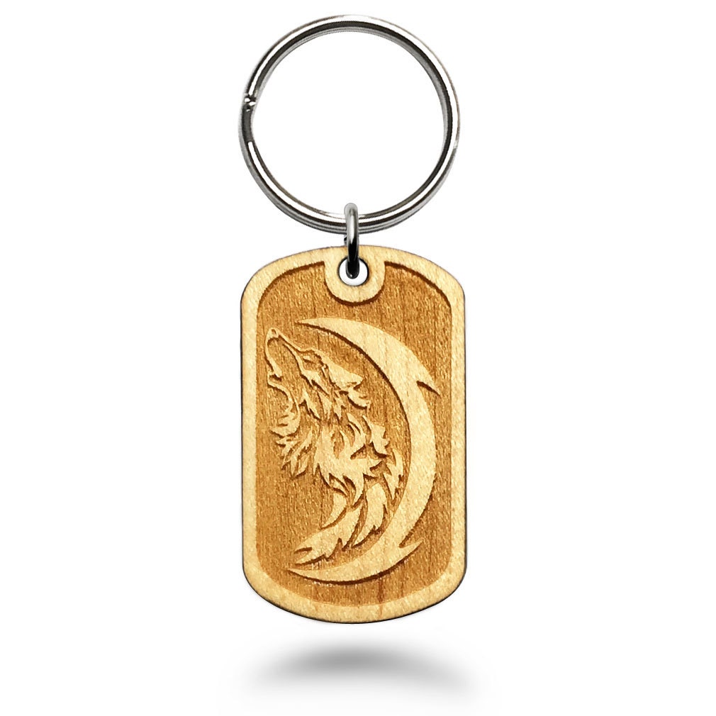 Handmade Dog Tag Key Chain Laser Engraved Wood Key Chain
