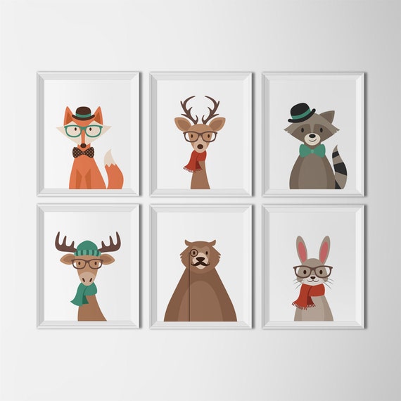Hipster Woodland Animal Printable Nursery Decor White