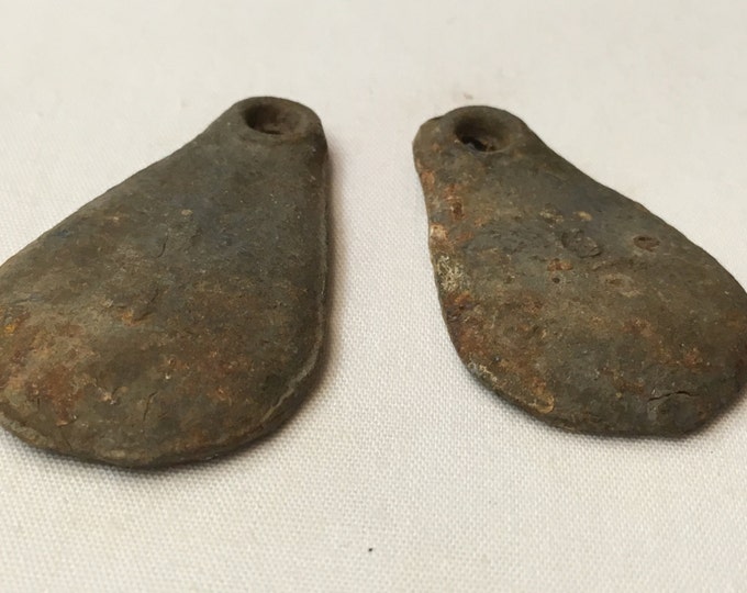 Storewide 25% Off SALE Antique 3/4 & 5/8 Solid Flat Metal Fishing Weights Featuring Original Manufacturers Inscribed Weighted Design