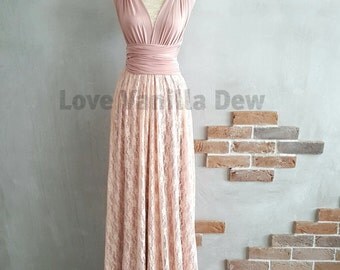 Bridesmaid Dress Infinity Dresses Nude Pink Lace Floor Length Maxi Wrap Convertible Dress Wedding Dress