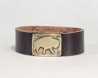 Bison Leather Cuff Bracelet- one of a kind , etched bison on 3/4" leather cuff. For guys and gals