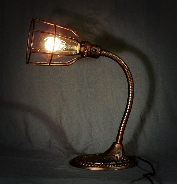 Steampunk Gooseneck Lamp - Edison Bulb - Vintage Re-Purposed Lamp - Bulb Included! by MasterPunk steampunk buy now online