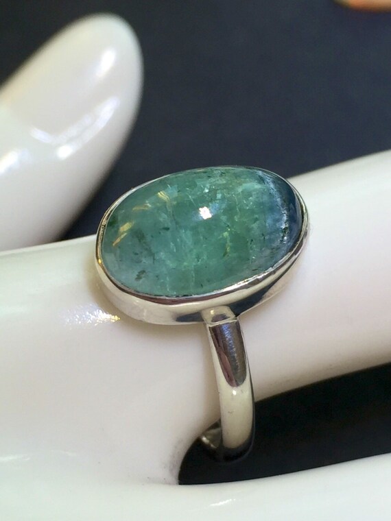 Tourmaline Cabochon Sterling Silver Ladies Ring. Size US-6.5