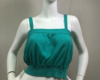 Vintage Green Crop Top 1970s // Crazy Horse 70s Women's Hippie Boho Midriff Tank Top Shirt