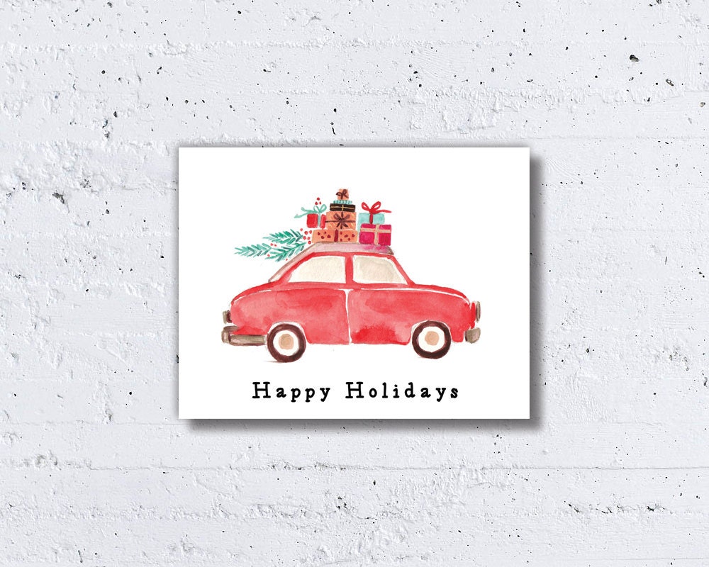 Christmas Cards Car with Presents and by HeartwoodPaperie on Etsy
