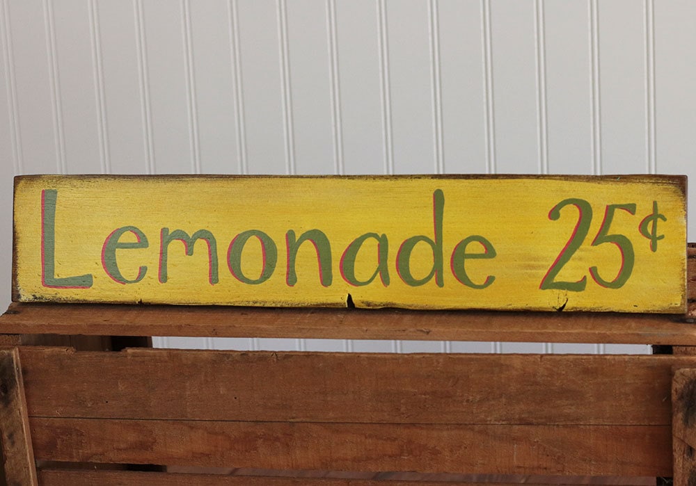 Lemonade Stand Sign Summer Sign Lemonade 25 Cents Hand