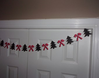 Lumberjack Garland - Ax, Tree - Primary Red, Black Cardstock Paper - Birthday baby Shower hanging banner - Wall Door Mantel Table Decor