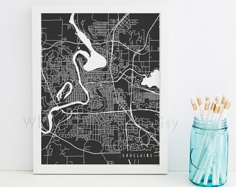Eau Claire Map Eau Claire Art Eau Claire Map Art Eau Claire Print Eau Claire Printable Eau Claire City Art Wisconsin Art