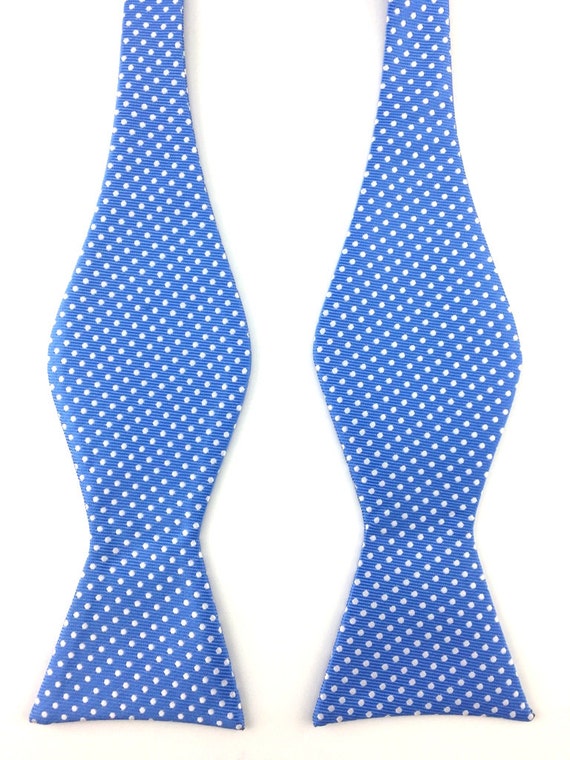 Men's Bow Tie. Blue White Polka Dot.Self Tied Bow Tie.