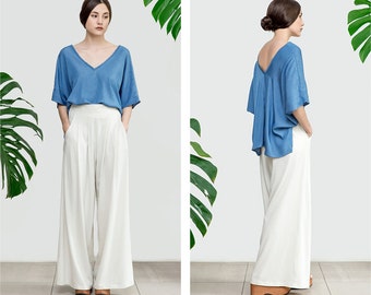 Wide Leg Pants , Cotton Palazzo Pants , High waisted Trouser , tall palazzo pants , petite pants , plus size Pants , 2 piece wedding dress