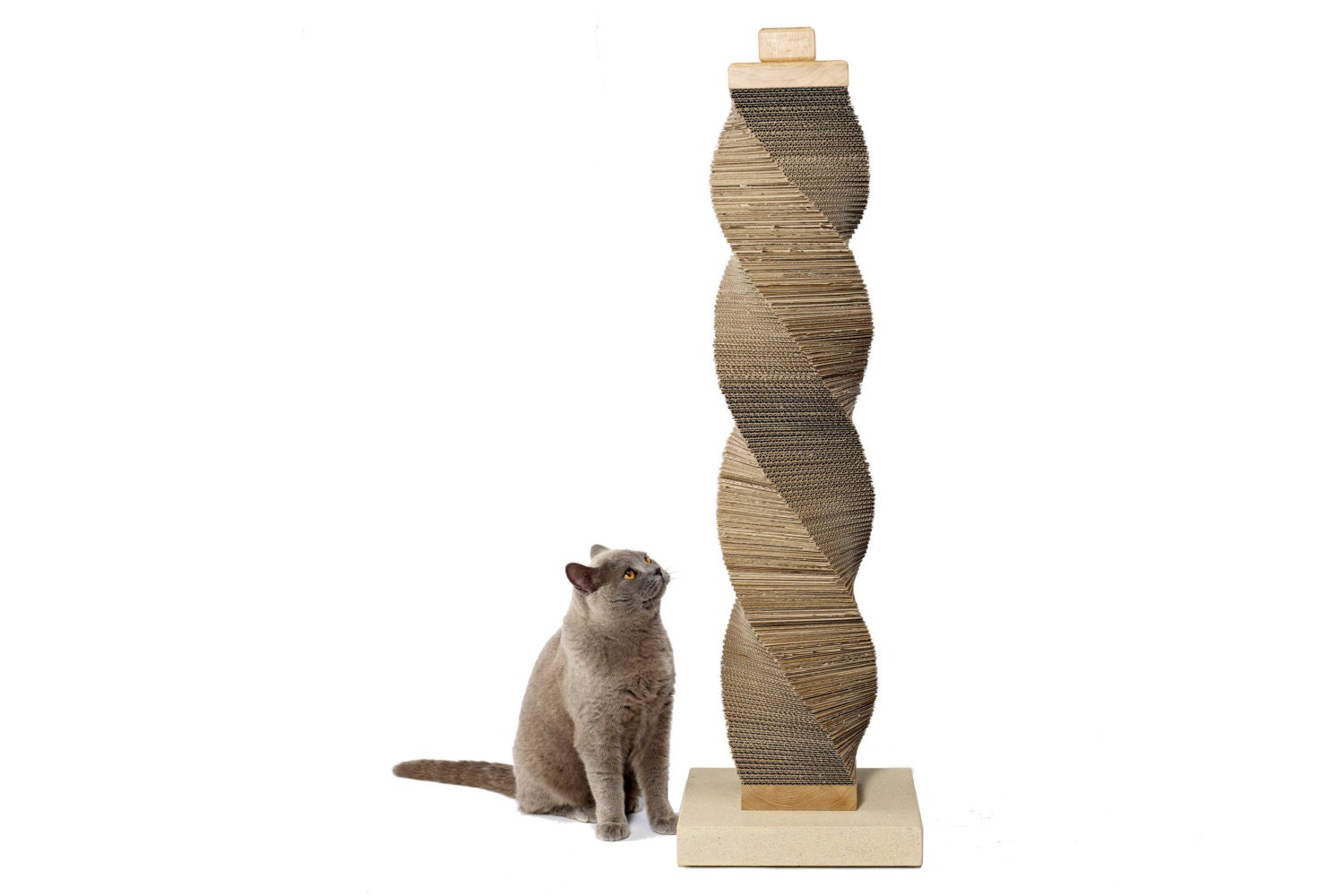 Tall CARDBOARD Cat Scratcher recycled cardboard oak and