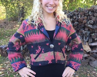 Navajo Jacket, Fiorlini - Aztec Jacket, Boho Jacket, Tapestry Jacket, Southwestern Blazer, Cropped Jacket, Native American, Tribal Jacket