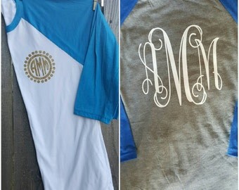 Monogrammed Raglan - Women's Monogram Shirt - Women's Monogram Baseball Tee - Soft Monogram Tee - Glitter Monogram Tee - Large Monogram