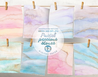 Pastel Precious Stone Digital Paper, Gems Digital Paper, Agate Slices, Crystal texture, Pastel Marble, Pastel background, Wedding background