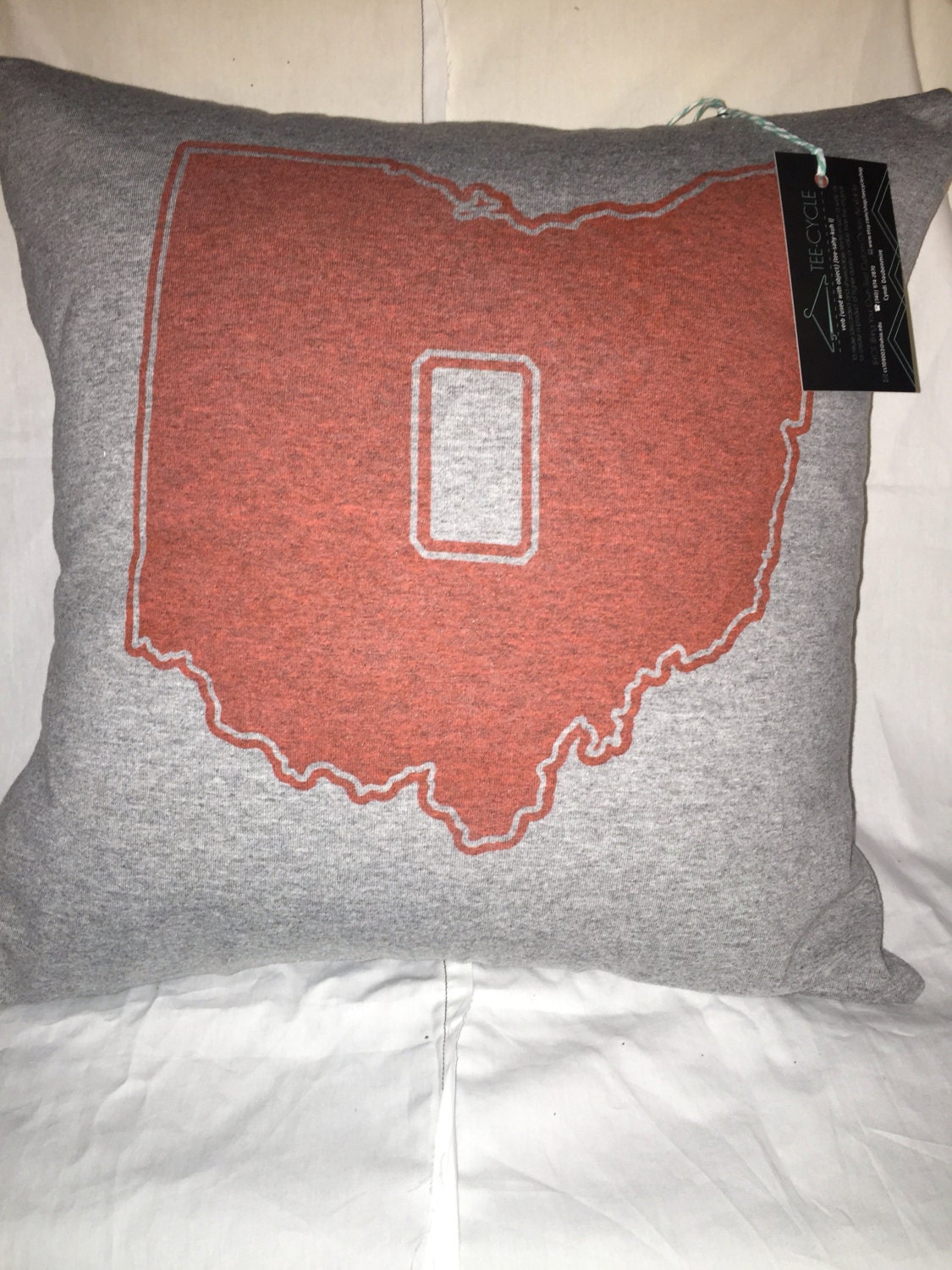 Columbus Ohio university TShirt Pillow 16x16 Upcycled One of