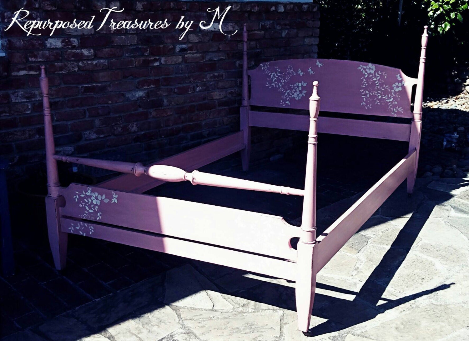 Antique twin bed frame on casters pink twin bed stenciled