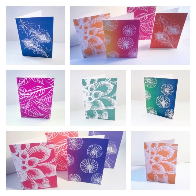 Handmade greeting cards linocut print fine art by MagnoliaLily