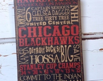 Chicago Blackhawks Hockey Wood Sign, Husband Gift For Him, NHL Gift For Dad, Hawkey-Town Sign, Hockey Words on Wood, NHL Team Sign, 5"x8"