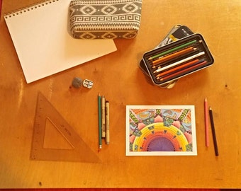 Original, hand-drawn in colored pencil- Sunrise