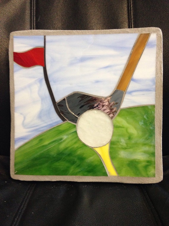 Golf stained glass mosaic garden stepping stone by StepsInStone
