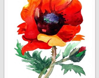 Poppy art print, poppy painting, art, poppy art, poppy watercolor art, red poppies, floral wall art, flowers art print, flower print 017