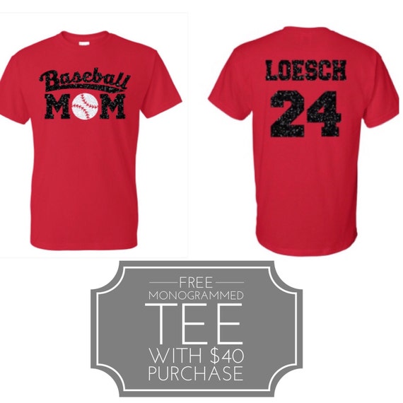 Baseball Mom TShirt With Name and Number by CottonThreadsShirtCO