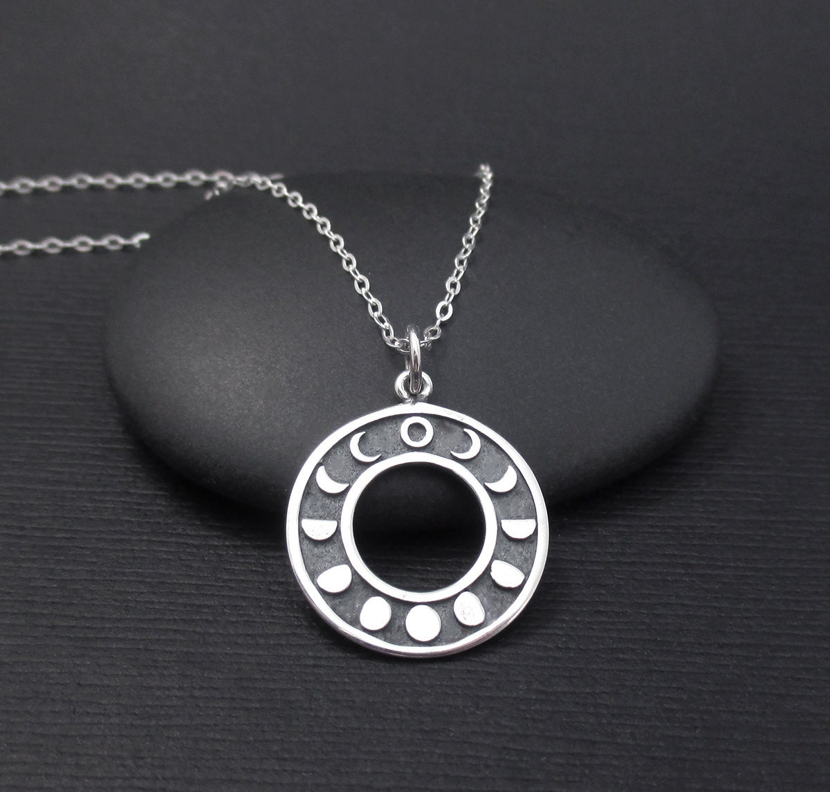 Moon Phases Necklace Sterling Silver Moon Necklace Lunar