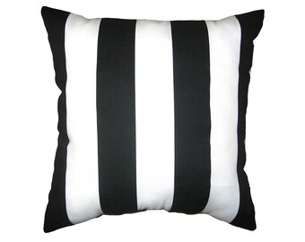 Black and White Striped Pillow Cover, Black Accent Pillow, Black White Zippered Pillow, Deck Stripe, Vertical Stripe Black Throw Pillow