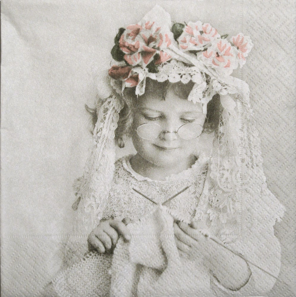 Knitting girl Paper Napkins for Decoupage set of 3 paper