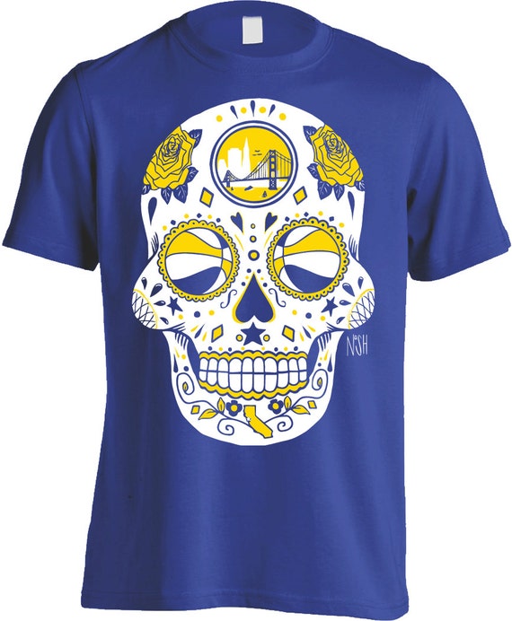 Golden State Basketball Sugar Skull Blue by AFApparel on Etsy