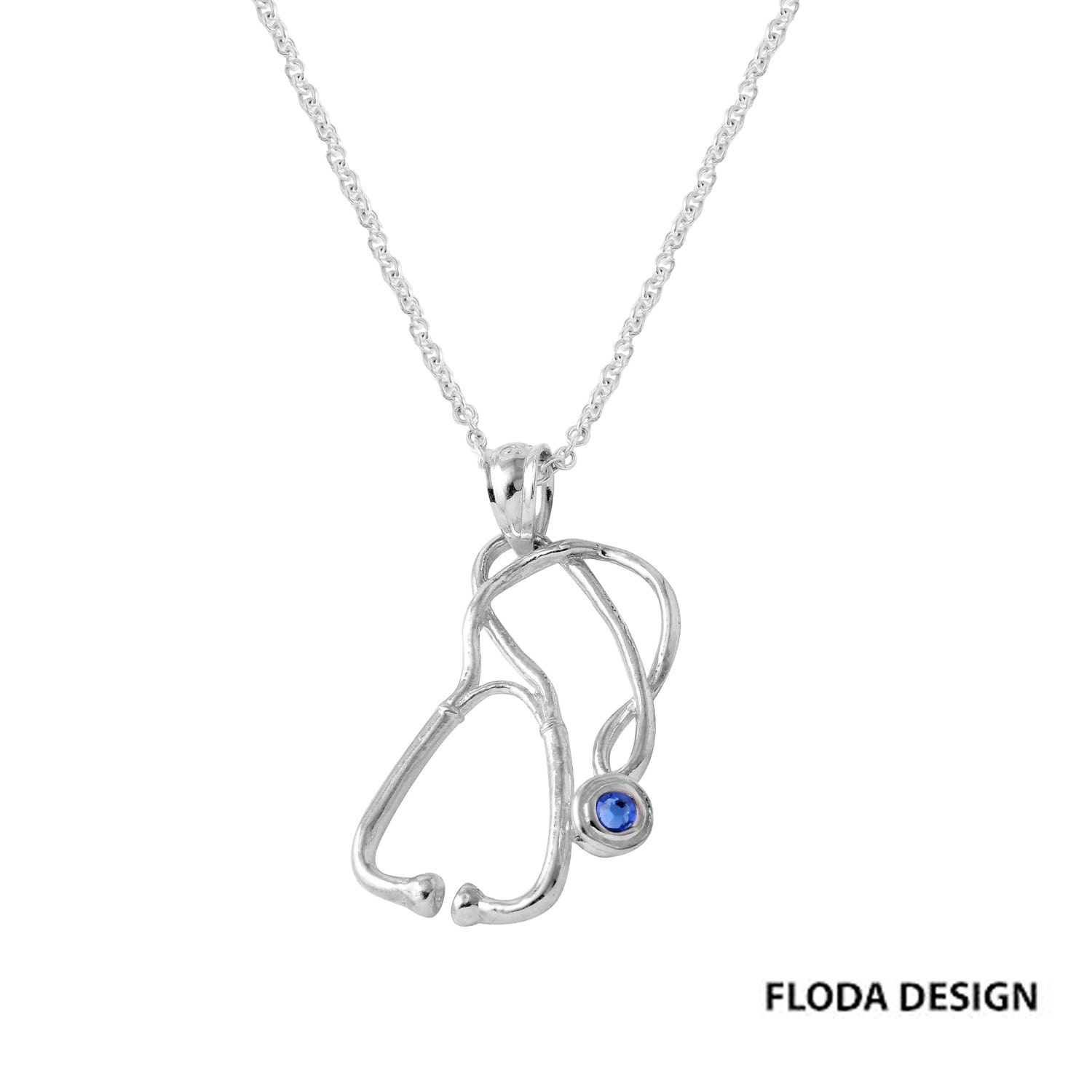 Stethoscope Necklace in Sterling Silver with Swarovski