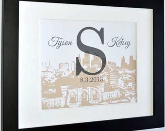Wedding skyline art, wedding gift, city skyline, personalized print, engagement gift for couple, custom wedding gift, any city available