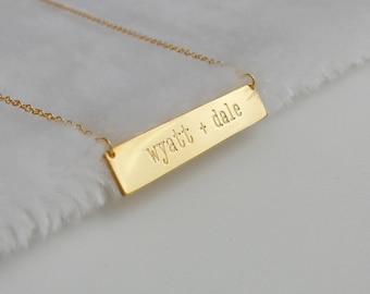 Two Names Bar Necklace,Any Names Bar Necklace,Gold Bar Necklace,Engraved Name Necklace,Personalized Double Names Necklace,Two Names Necklace