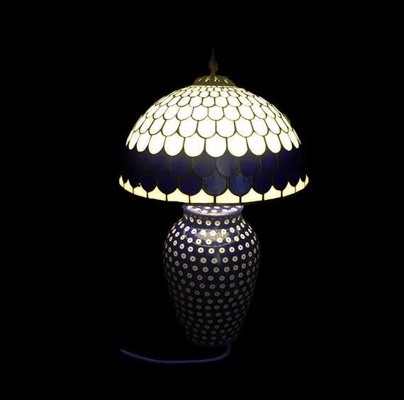 Shabby Chic Lighting, Boleslawiec, Polish Pottery, Stained Glass Lamp, Folk Art Pottery, Table Lamp, Home Decor, Desk Lamp, Bedside Lamp