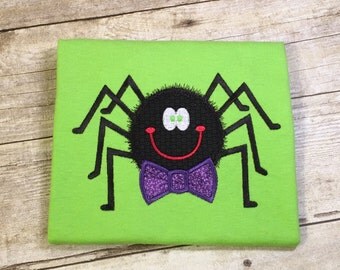 BOY SPIDER with Bow-Tie Ready-to-Ship boy's Adorable Halloween Shirt cute toddler Halloween shirt Fall Shirt green