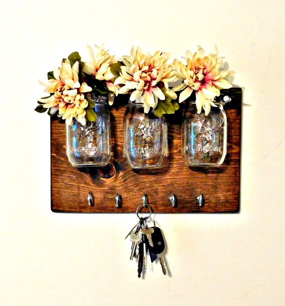Mason Jar Organizer Key Hooks Mason Jar Wall Decor Rustic