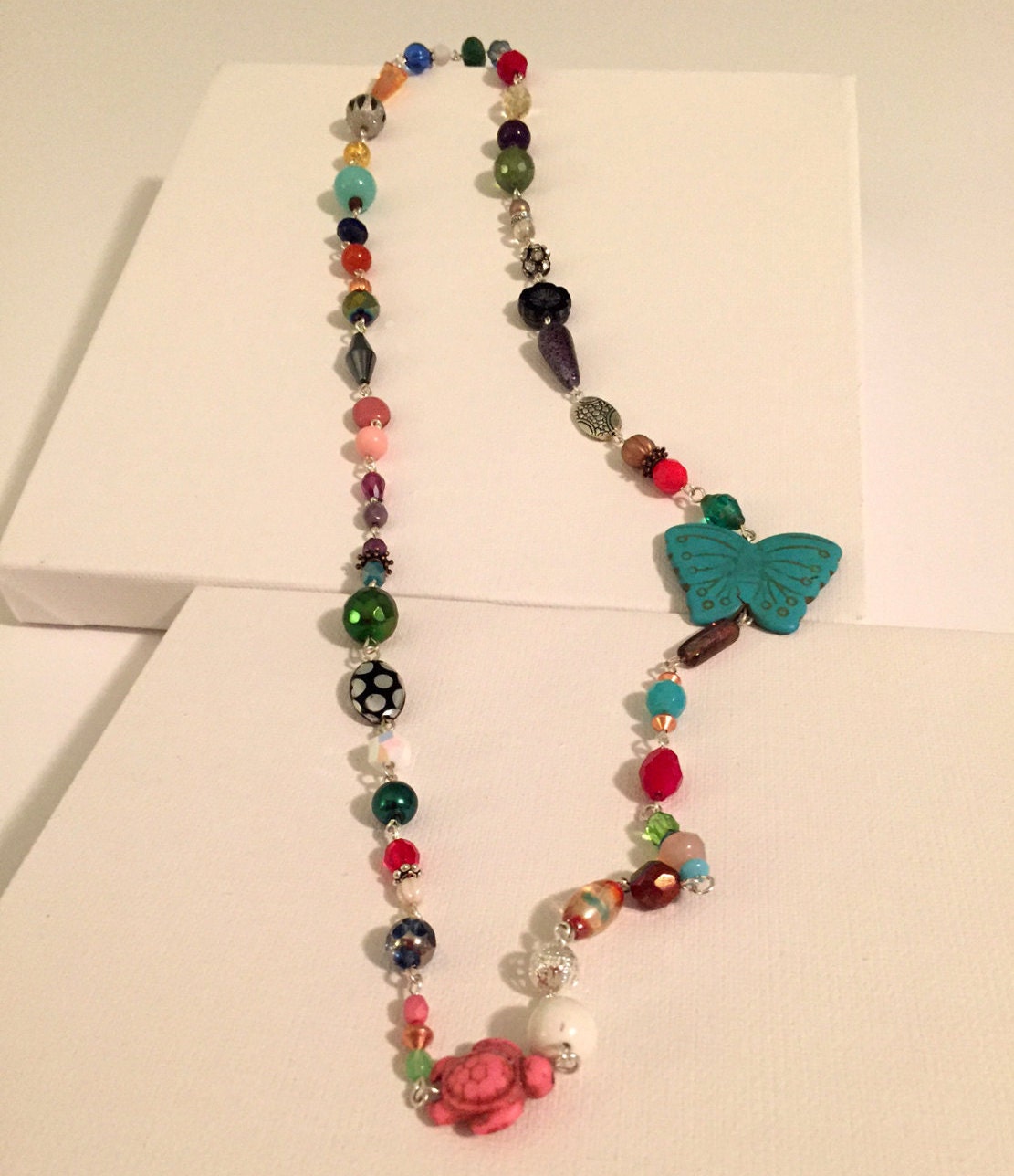 Crazy Bead Necklace multi colored with Blue by BaubleandGeek