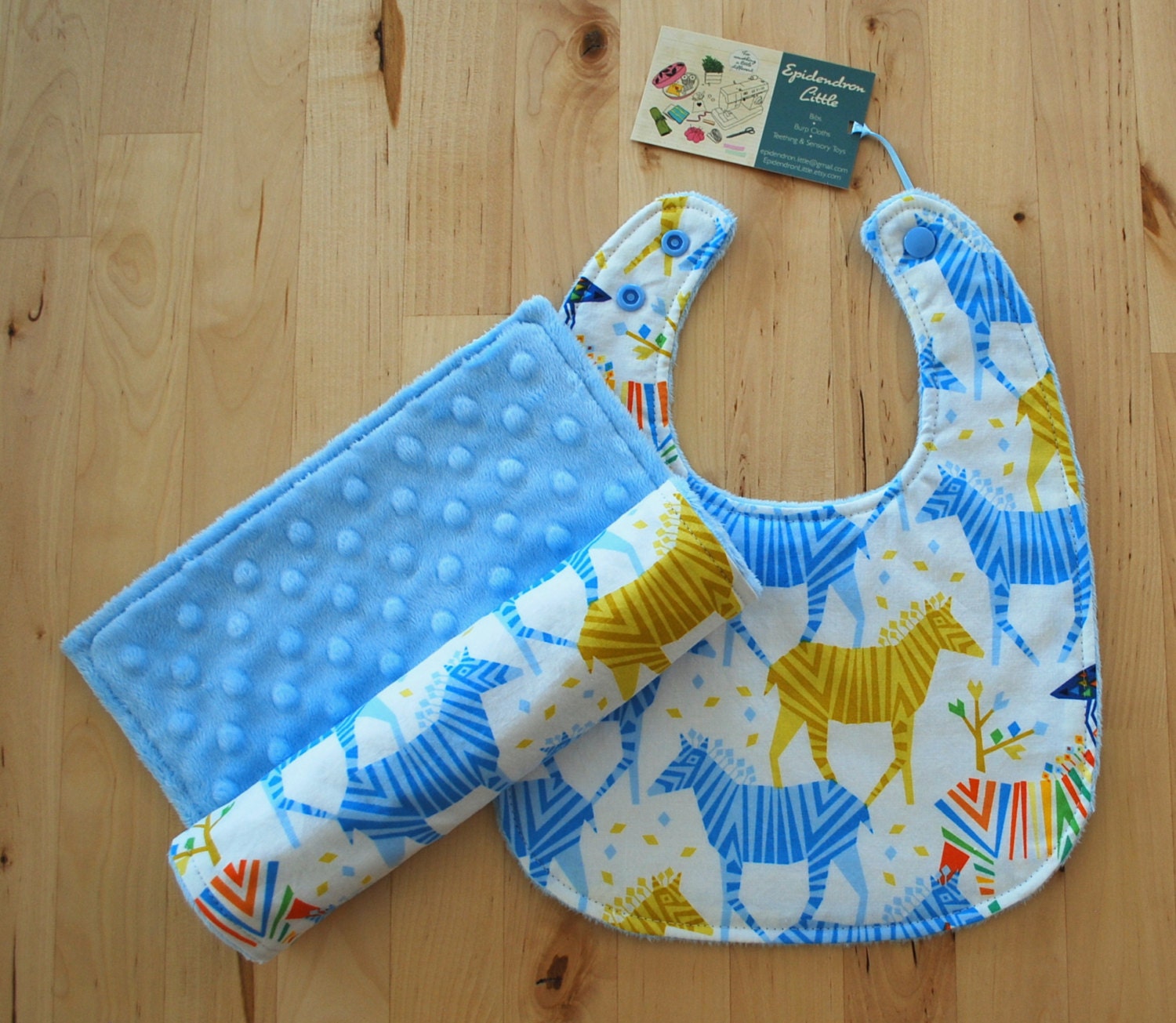 Baby Boy Gift Set Safari Zebra Origami Cotton & Minky Bib